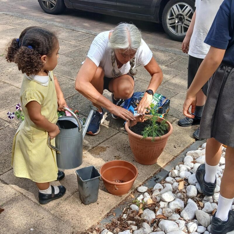 Children planting pots