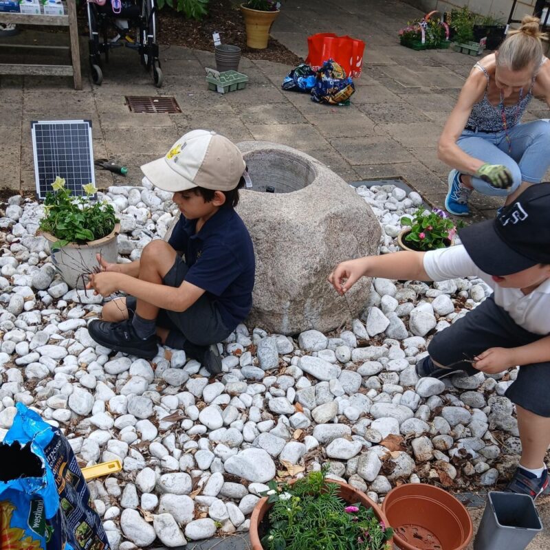 Group of children gardening