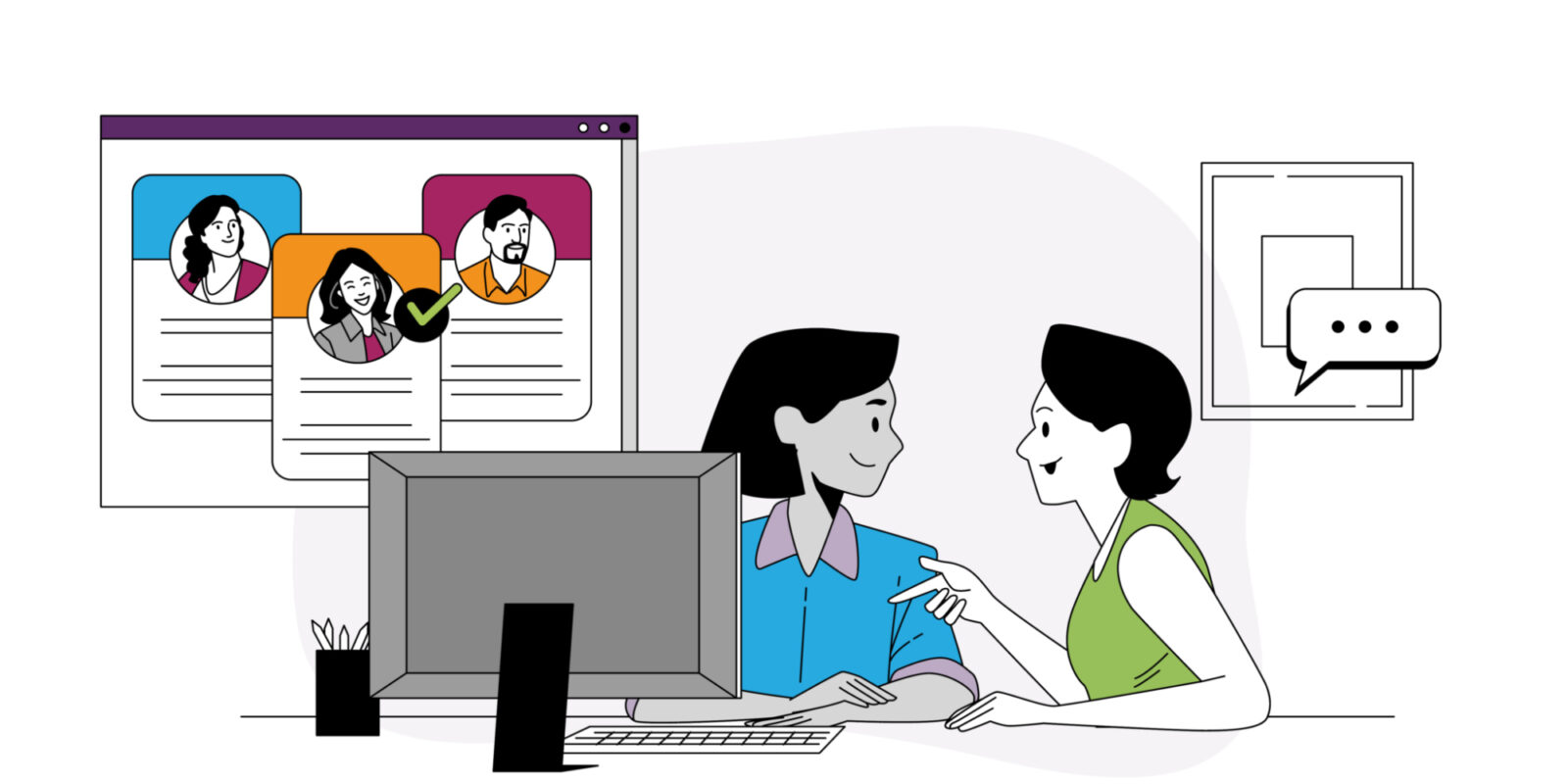 Illustration of team members discussing recuitment and job posts