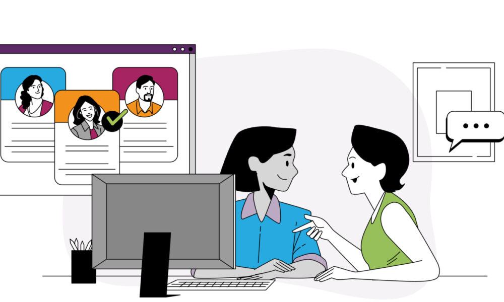 Illustration of team members discussing recuitment and job posts